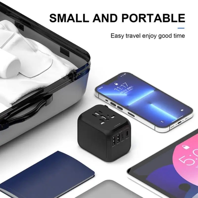 Travel Plugs Adapter with 2 USB Port+2 USB C International Plugs Adapter E65A
