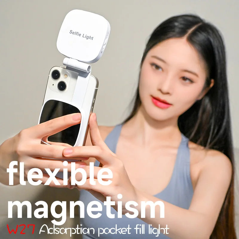 Phone Magnetic Beauty Fill Light with Makeup Mirror Foldable Portable Mini Selfie Light Magsafe for IPhone Android Smartphone