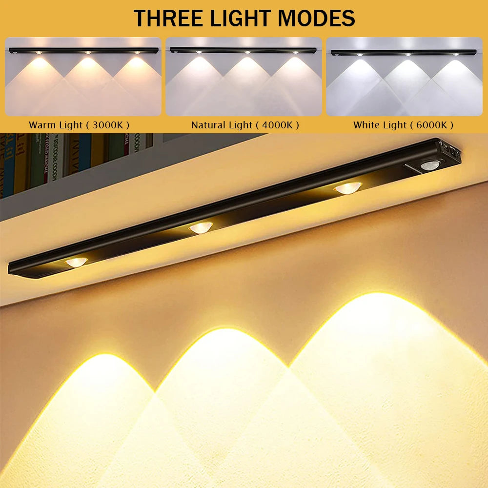 USB LED night light with human body sensor, wireless ultra-thin LED light, traceless magnetic decoration, suitable for kitchen cabinets, bedroom wardrobes and other interior decorations.