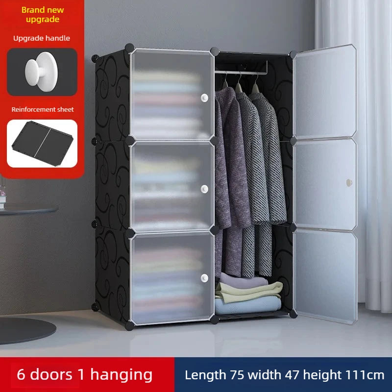 Modular Wardrobe Closet Portable Clothes Organizer PP Resin Storage Cabinet with Hanging Rods Shoe Rack for Bedroom