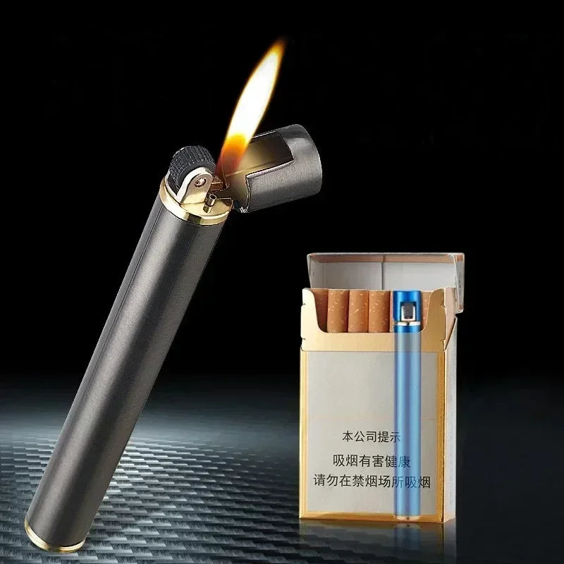 New Portable Metal Cigarette Lighter Mini Torch Lighter Smoking Accessories Grinding Wheel Flame Butane Gas Lighters Men's Gift