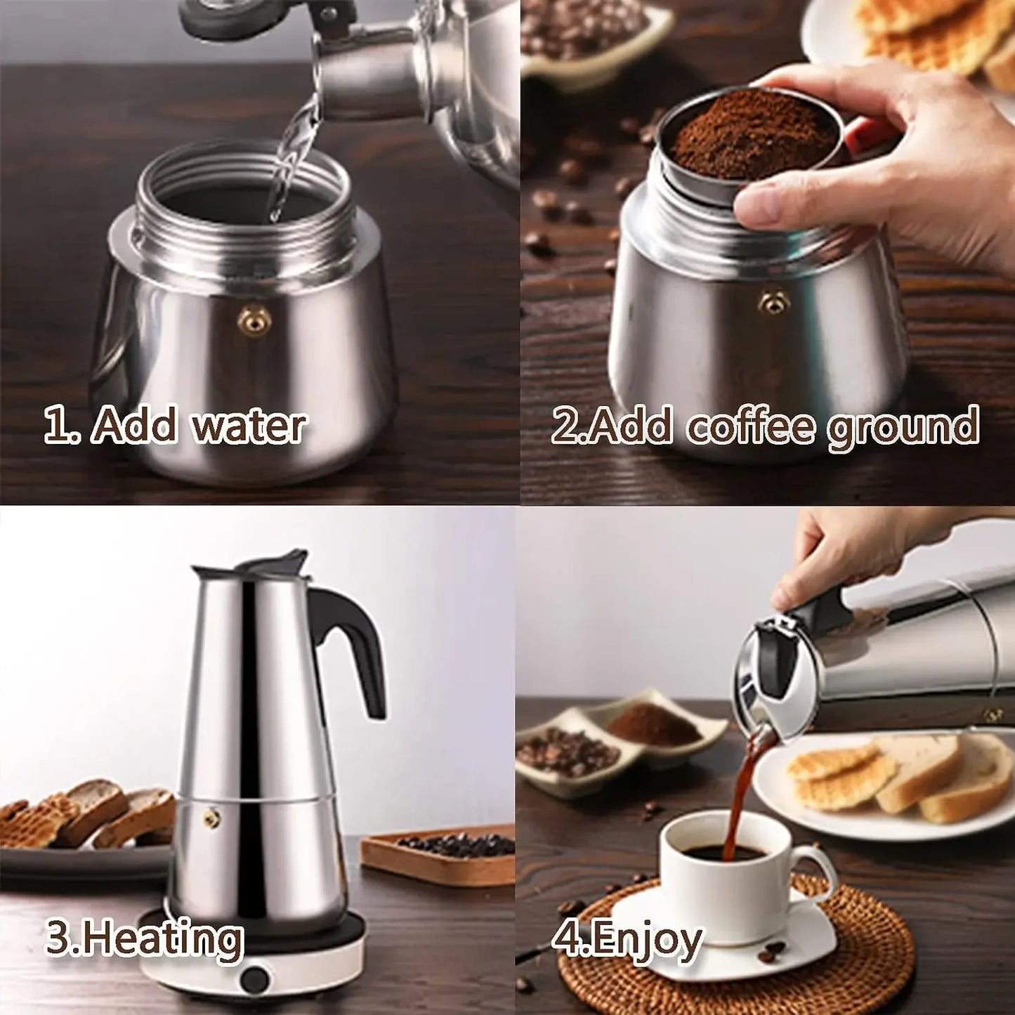 Stainless Steel Moka Pot 6/9/12 Cups Moka Pot Caffe Machine Espresso Cups Coffee Makers Stovetop Filter Coffee Pot