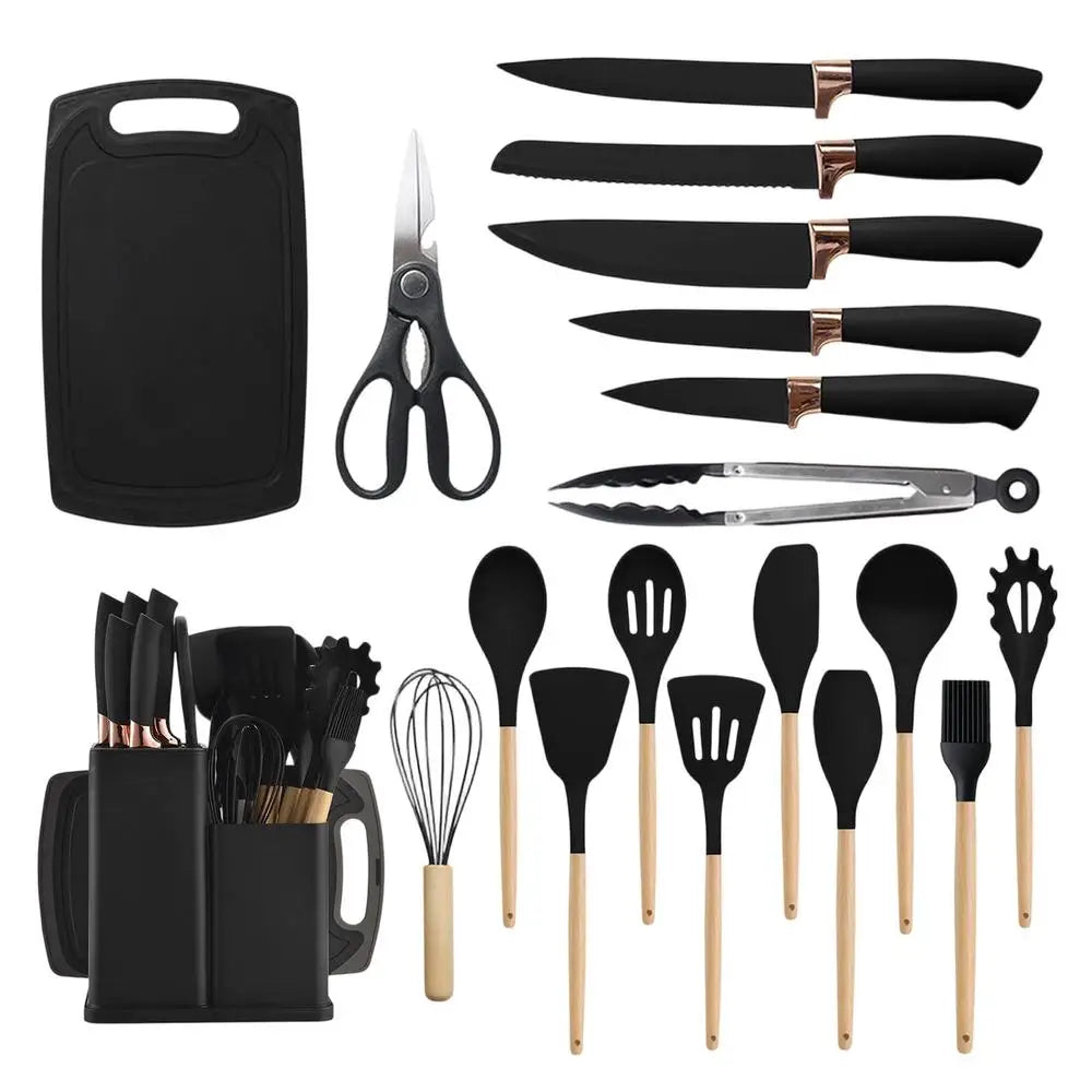 Cooking Utensils 19-Piece Heat Resistant Nonstick Safe Silicone Kit Kitchen Cooking Tools Set For Home Indoor Counter Apartment