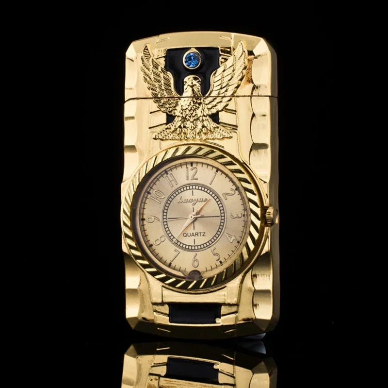 Luxury LED Gold Watch Windproof Jet Butane Lighter Torch Turbo Gas Inflatable Lighter Cigar Cigarette Accessories Men's Gift