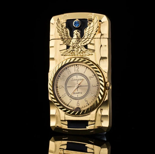 Luxury LED Gold Watch Windproof Jet Butane Lighter Torch Turbo Gas Inflatable Lighter Cigar Cigarette Accessories Men's Gift