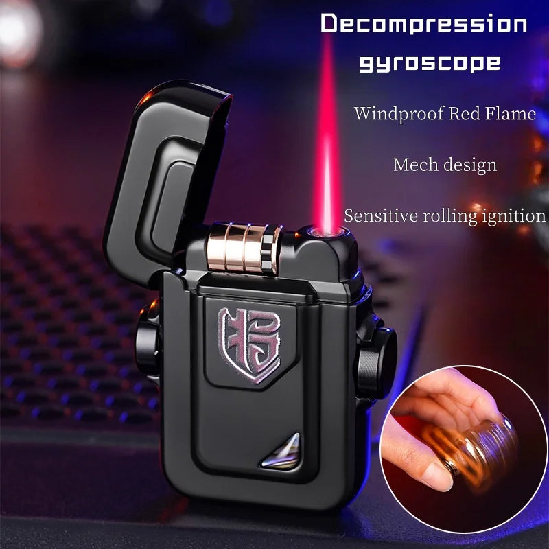 New Induction Inflatable Lighter Mech Gyro Windproof Red Flame Metal Material Portable Cigarette Lighter Men's Stress Relief Gif