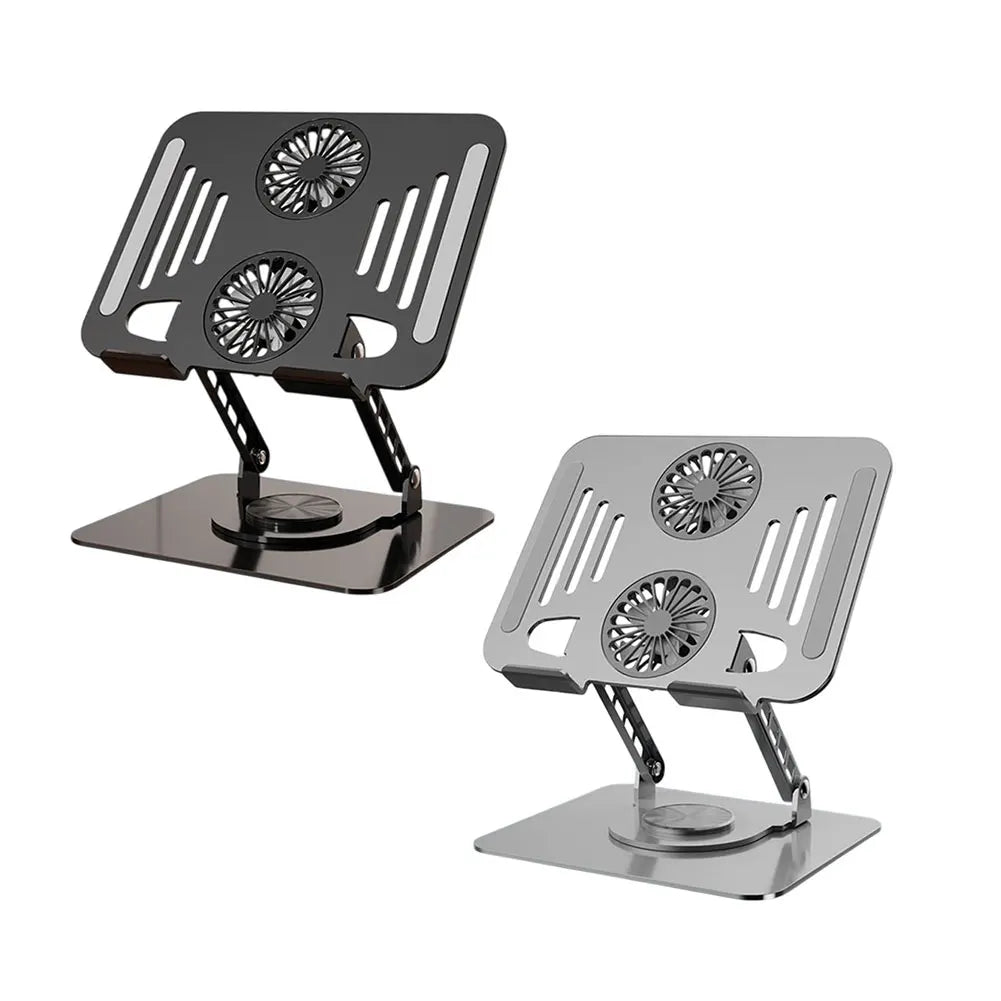 Adjustable Tablet Stand Foldable Laptop Holder Riser With Cooling Fan Heat Dissipation Cooler 360-Degree Rotation Cooling Stand