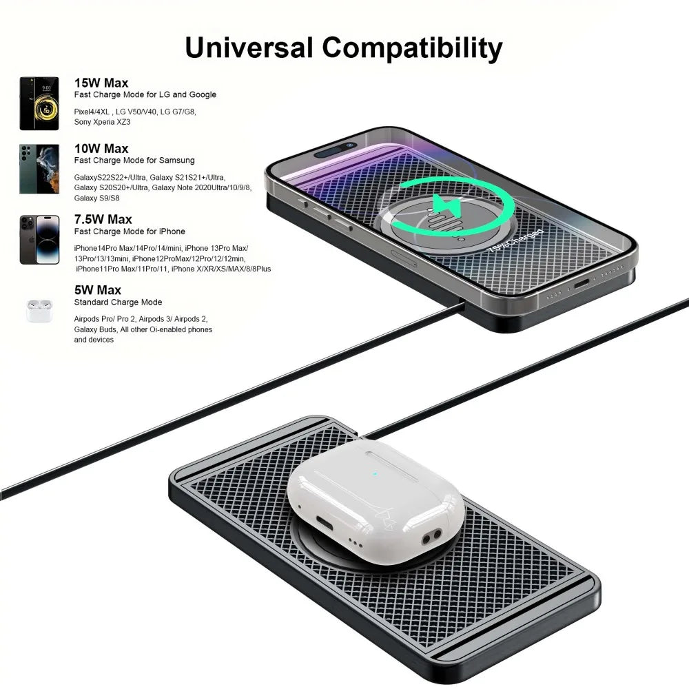15W Wireless Car Charger Pad Non-slip Phone Charge For iPhone 17 16 15 14 13 12 Samsung S25 S24 Xiaomi 17 Pro Max Fast Charging