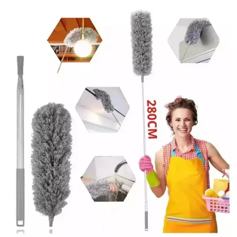 2.8m Microfiber Cleaning Powder Dop With Washable Extender And Retractable Rod Feather Duster Household Ultra-long Dust Duster