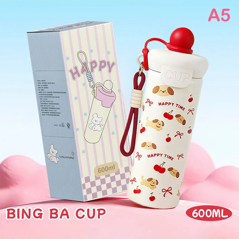 Portable Cartoon Vacuum Cup High-Capacity With Lifting Rope 316 Stainless Steel Cup Bottle Insulated Water Bottle【Homeclub】