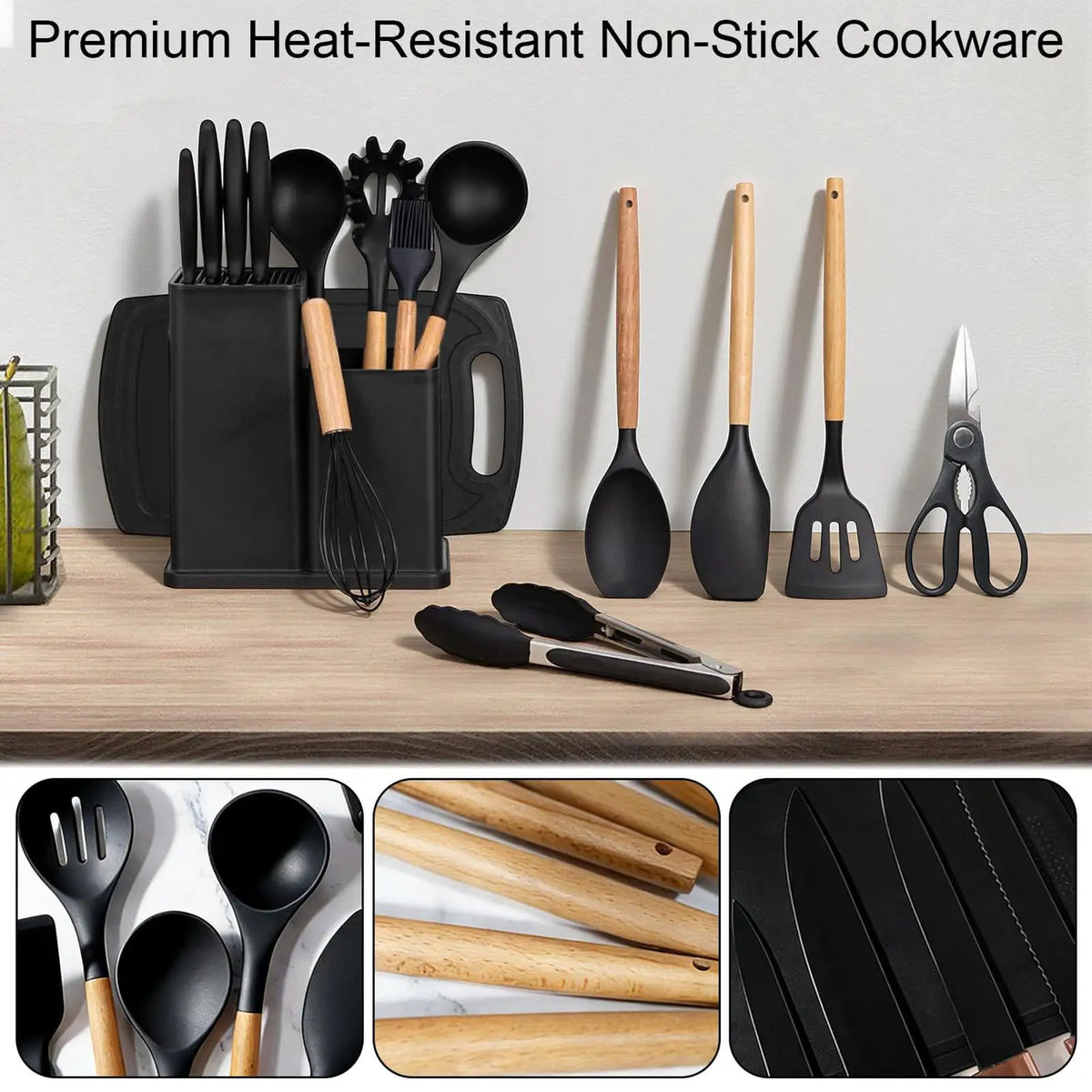 Cooking Utensils 19-Piece Heat Resistant Nonstick Safe Silicone Kit Kitchen Cooking Tools Set For Home Indoor Counter Apartment