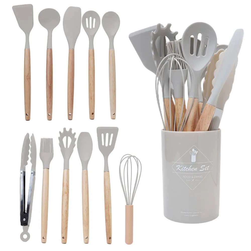 12Pcs/Set Heat-Resistant Kitchen Utensils Set Multi-functional Save Space Silicone Kitchenware Set Eco-Friendly