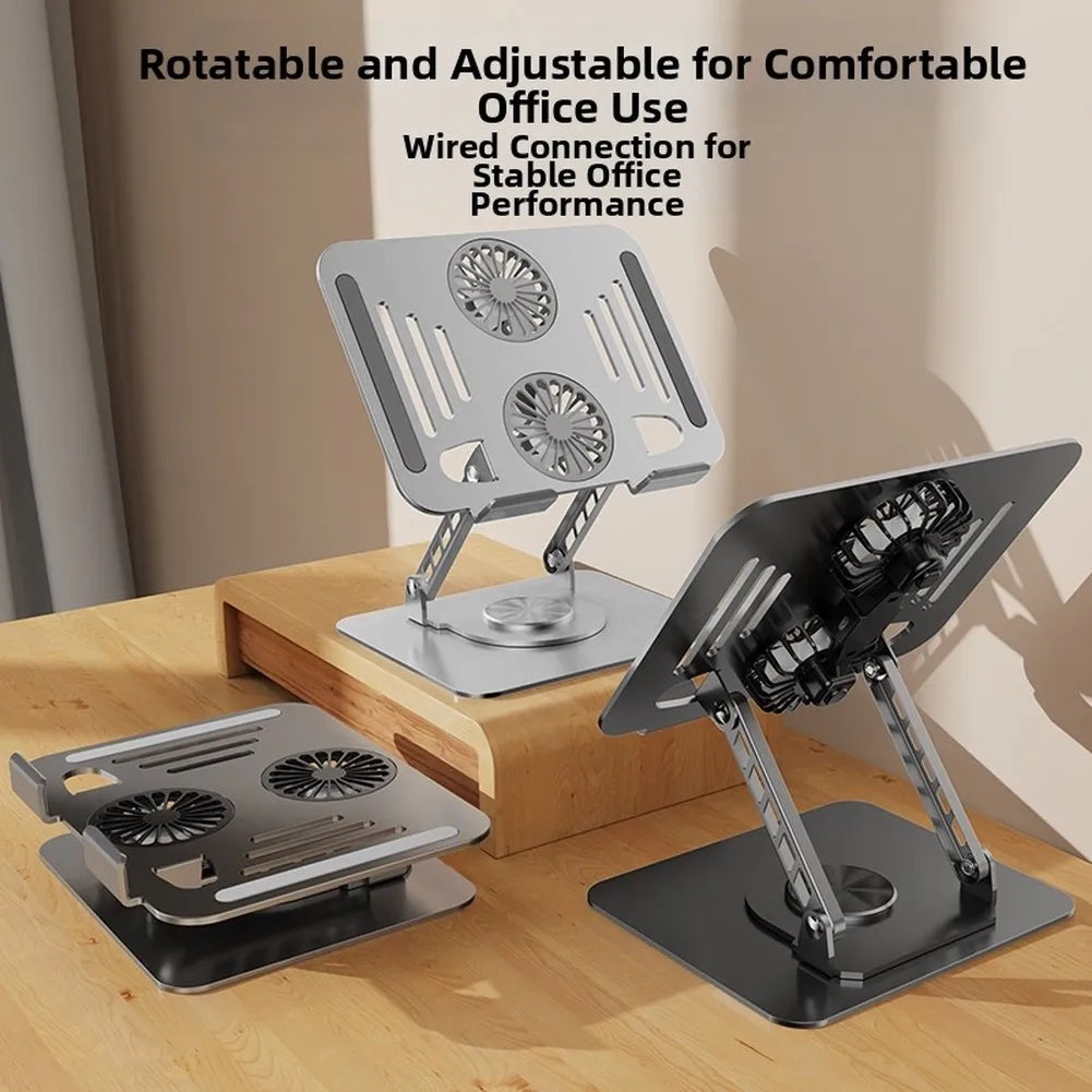 Adjustable Tablet Stand Foldable Laptop Holder Riser With Cooling Fan Heat Dissipation Cooler 360-Degree Rotation Cooling Stand