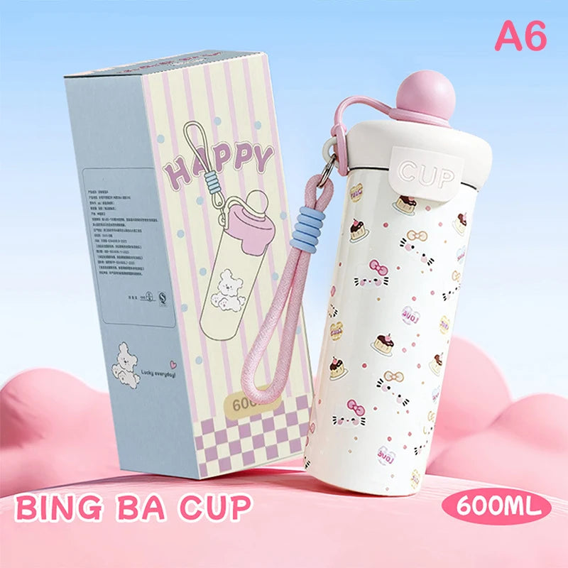 Portable Cartoon Vacuum Cup High-Capacity With Lifting Rope 316 Stainless Steel Cup Bottle Insulated Water Bottle【Homeclub】