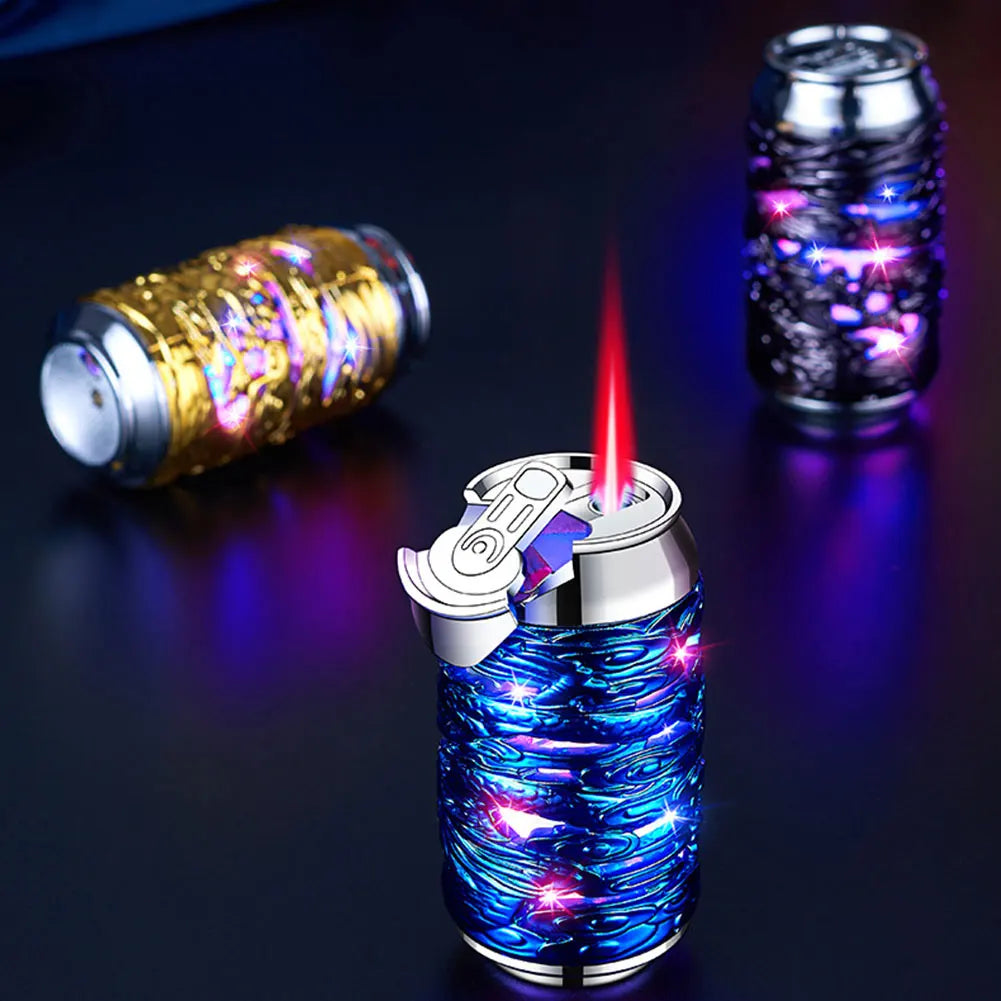 Windproof Straight Red Flame Butane Inflatable Lighter 3D Relief Dragons Lighter with Colorful Light