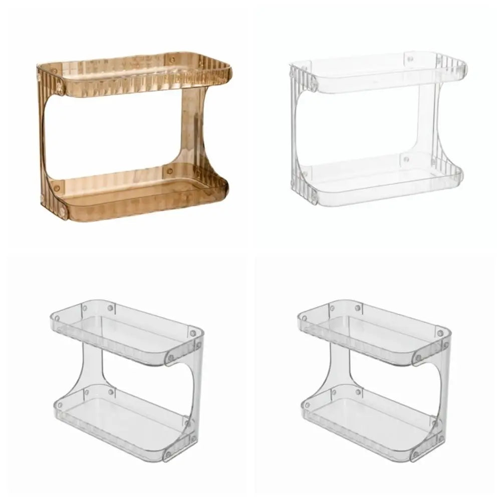 Double Layer Bathroom Organizer Transparent Display Stand Makeup Storage Rack Plastic Large Capacity Kitchen Storage Box