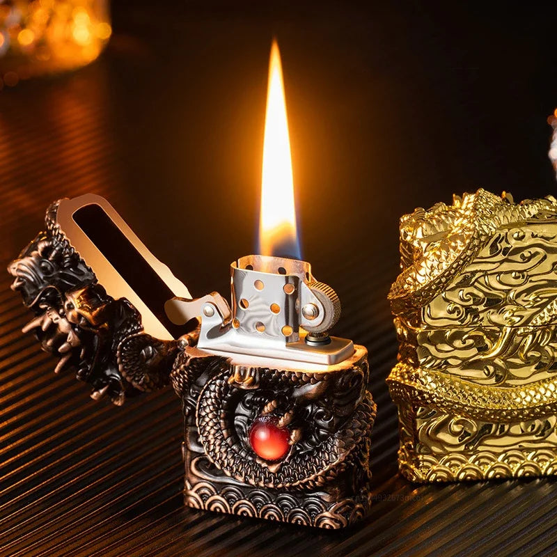 2026 New Creative High-end Heavy Armored Dragon Metal Relief Grinding Wheel Kerosene Lighter Cigarette Accessories Tool Gift