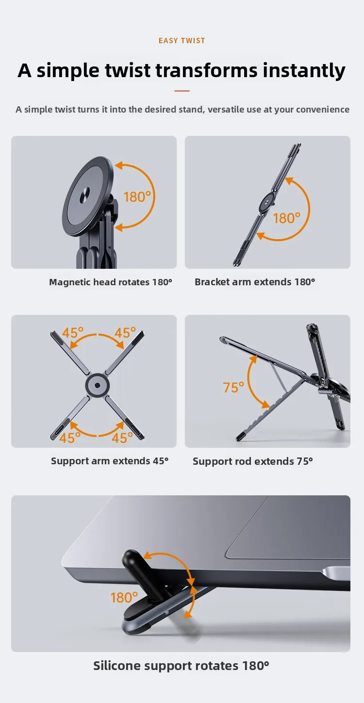 3in1 Aluminum Foldable Magnetic Stand Portable Adjustable Angle Compatible with Phone Tablet Laptop iPhone Samsung iPad MacBook