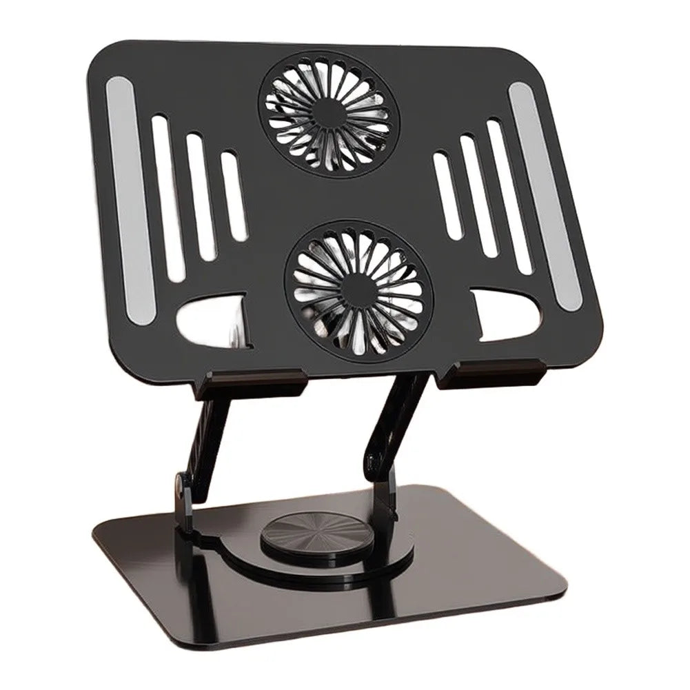 Adjustable Tablet Stand Foldable Laptop Holder Riser With Cooling Fan Heat Dissipation Cooler 360-Degree Rotation Cooling Stand