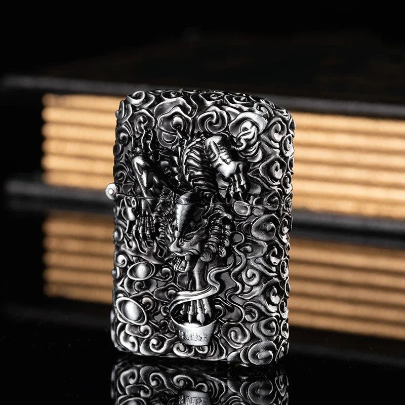2026 New Creative High-end Heavy Armored Dragon Metal Relief Grinding Wheel Kerosene Lighter Cigarette Accessories Tool Gift