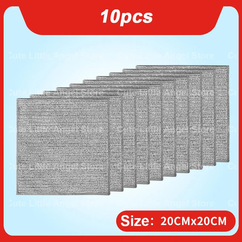 10pcs Steel Wire Cleaning Cloth Single-layer Double-layer Non -stick Oil Iron Dishrag Kitchen Pan Pot Dishes Cloths Rags