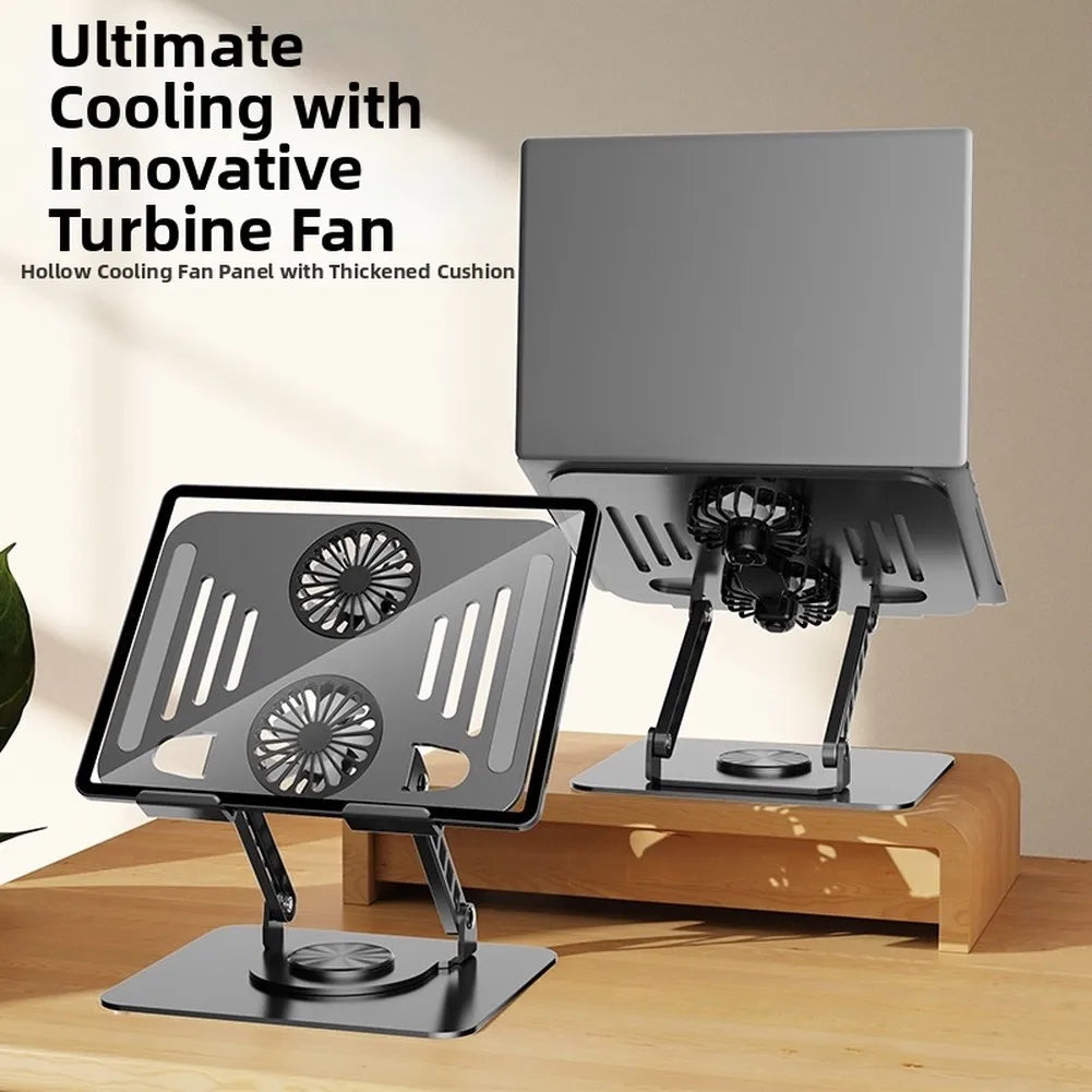 Adjustable Tablet Stand Foldable Laptop Holder Riser With Cooling Fan Heat Dissipation Cooler 360-Degree Rotation Cooling Stand