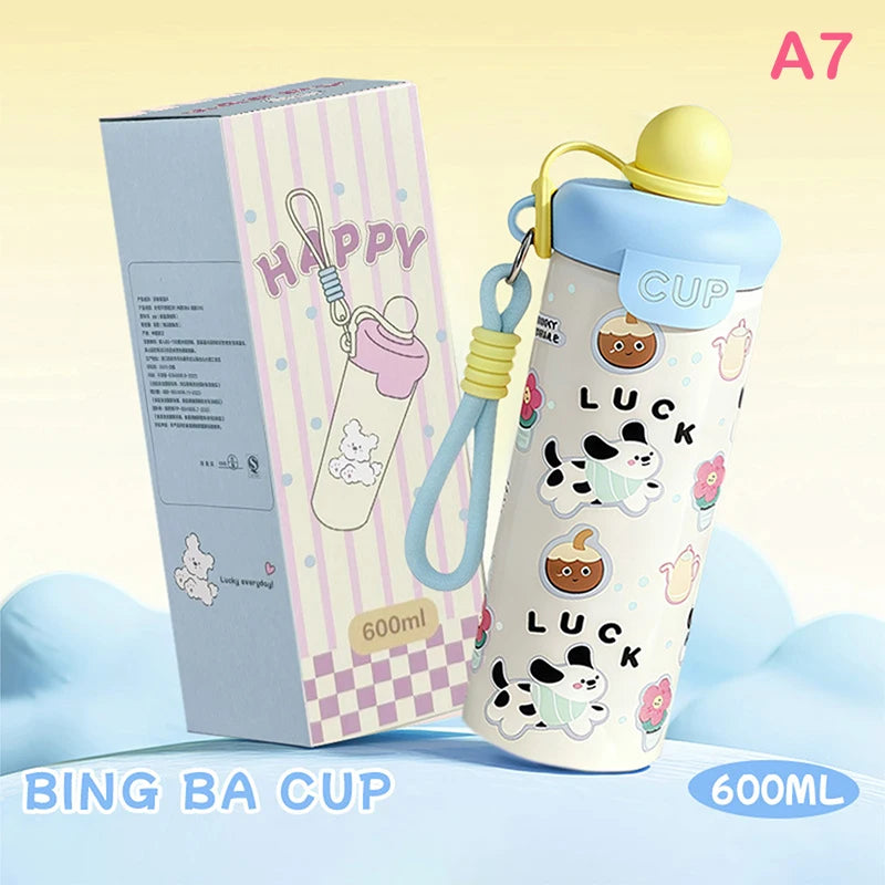 Portable Cartoon Vacuum Cup High-Capacity With Lifting Rope 316 Stainless Steel Cup Bottle Insulated Water Bottle【Homeclub】