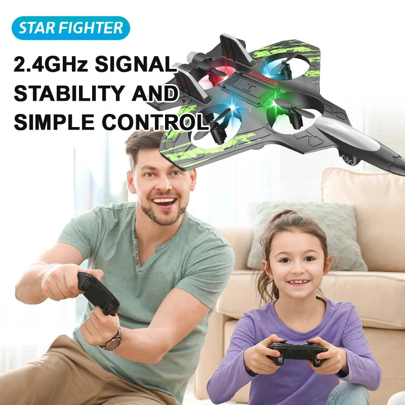 2.4G remote control fighter electric foam glider stunt tumbling UAV hovering helicopter with LED colorful lights aircraft model