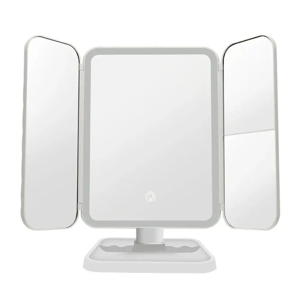 3X/2X/1X Magnifications Cosmetic Mirror Touch Sensor Switch 3 Panels Makeup Table Mirror Folding Wide Angle Smart Mirror Desktop