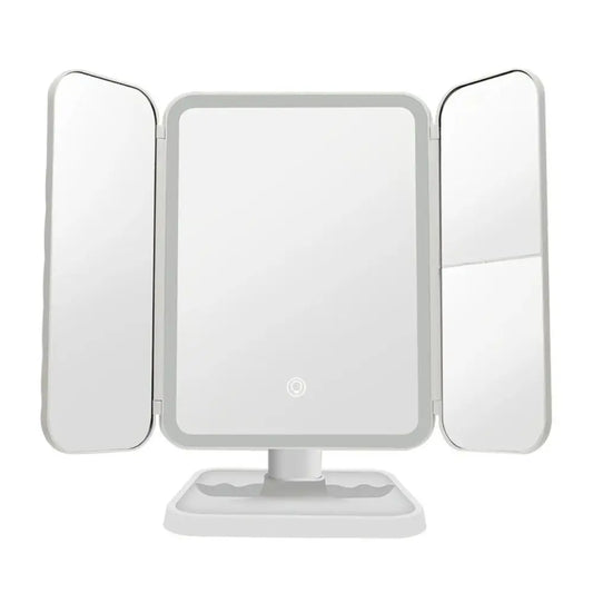 3X/2X/1X Magnifications Cosmetic Mirror Touch Sensor Switch 3 Panels Makeup Table Mirror Folding Wide Angle Smart Mirror Desktop