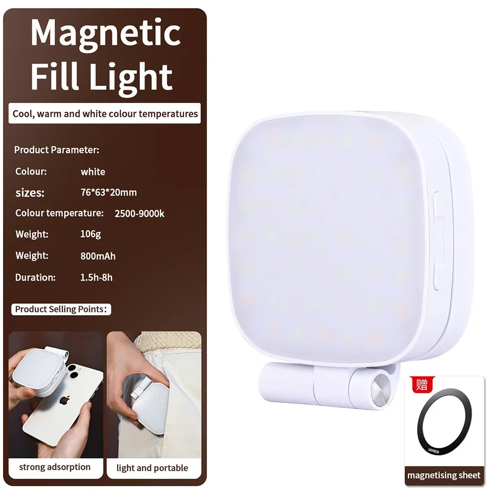 Phone Magnetic Beauty Fill Light with Makeup Mirror Foldable Portable Mini Selfie Light Magsafe for IPhone Android Smartphone