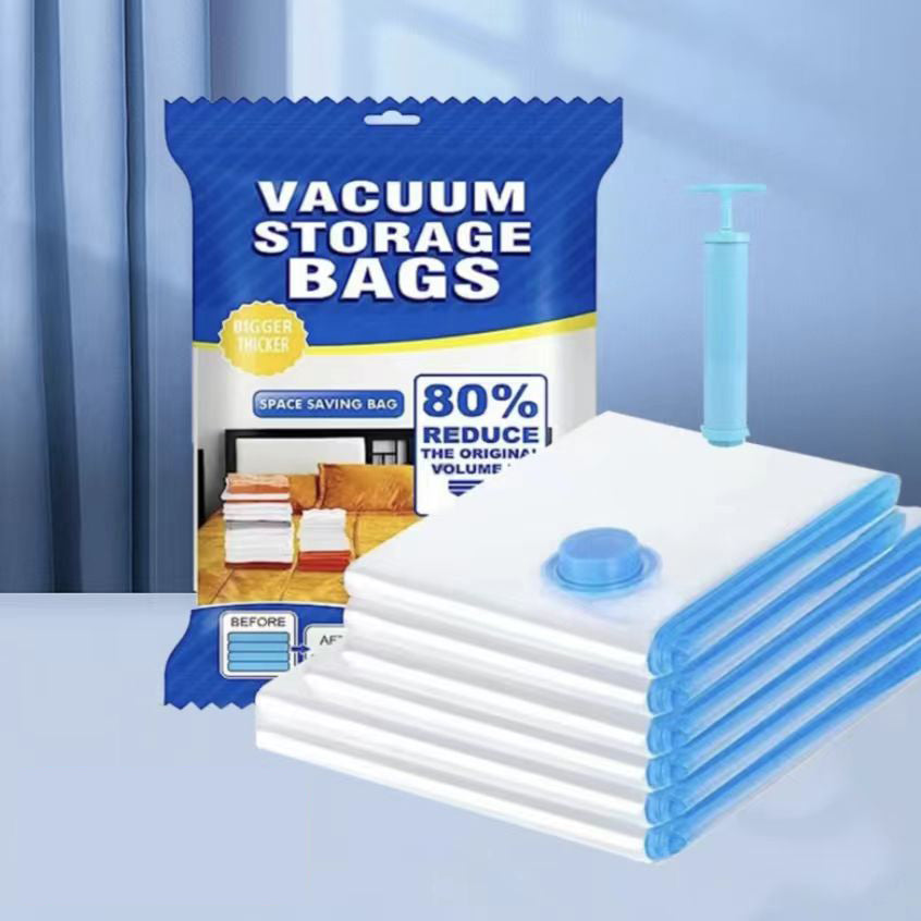 Transparent Vacuum Storage Bags with Pump for Clothes Blankets Large Compression Space Saving Ideal Travel and Organizing